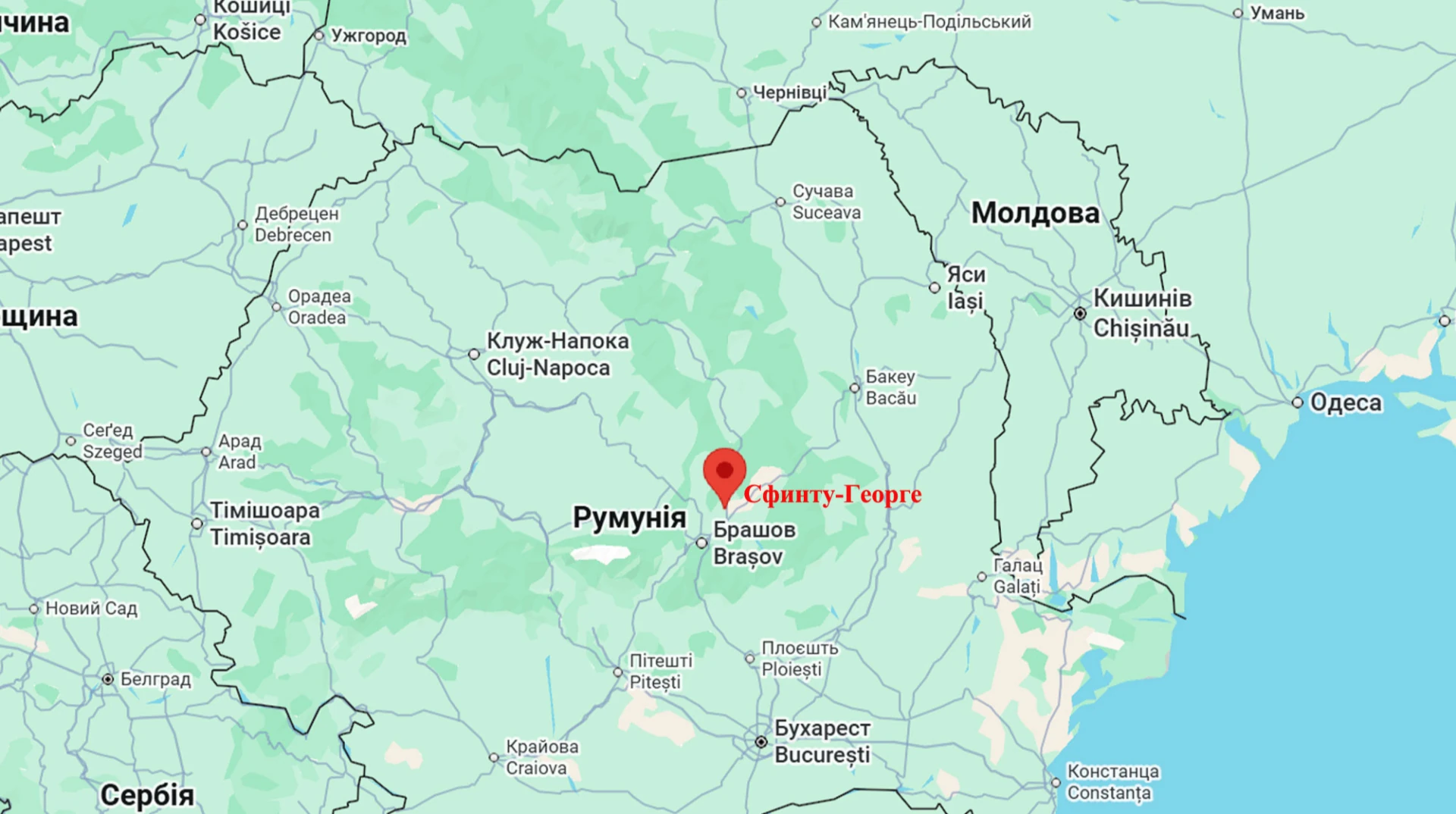 Населений пункт Сфанту-Георге в дельті Дунаю на мапі Румунії