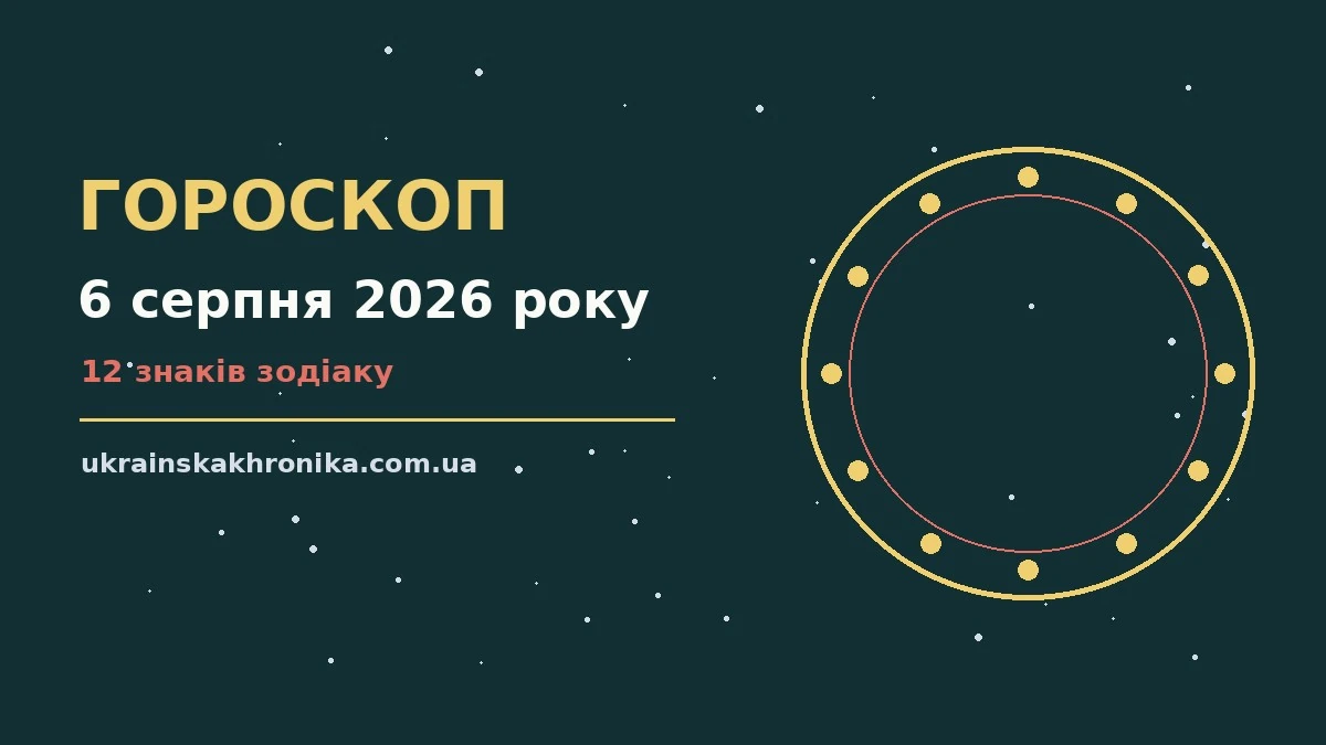 Зоряне небо у вечірніх відтінках на фоні силуету міста, ілюстрація до гороскопу на 6 серпня 2026 року